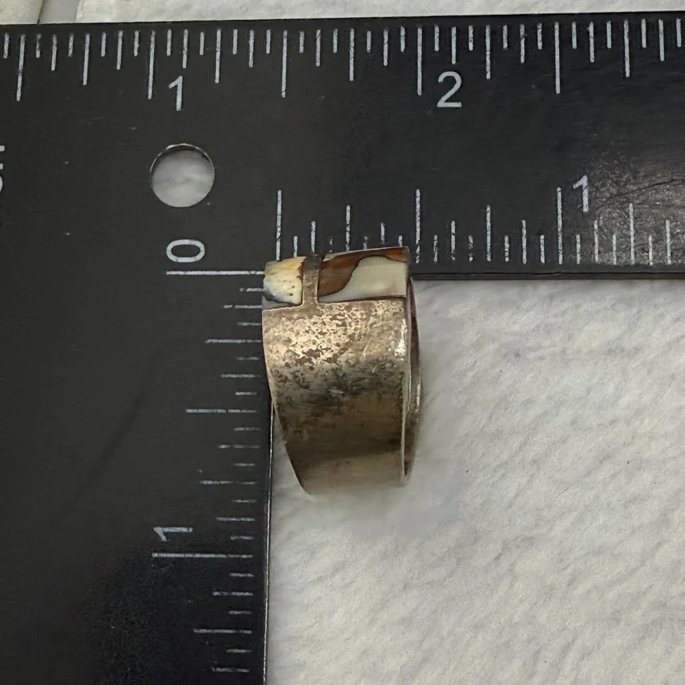 Vintage Sterling Silver Abalone Inlay Wide Cigar Band Ring Chunky Size 11